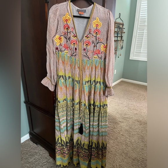 Anthropologie Bhanuni by Jyoti Giorgia Floral Embroidery Bead Floral Boho Dress - Picture 3 of 5